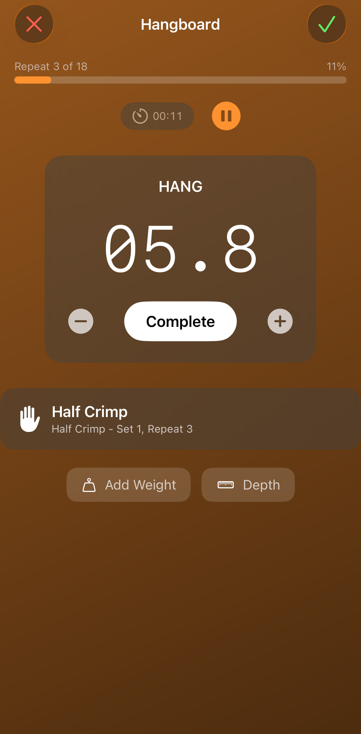 Screenshot:  Hang timer countdown