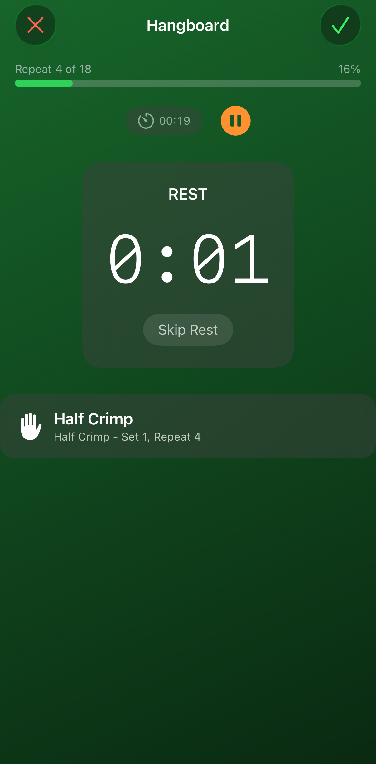 Screenshot: Rest between hangs