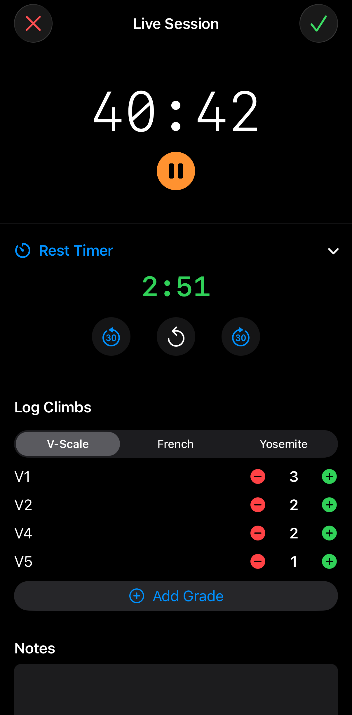 Screenshot: Rest timer running
